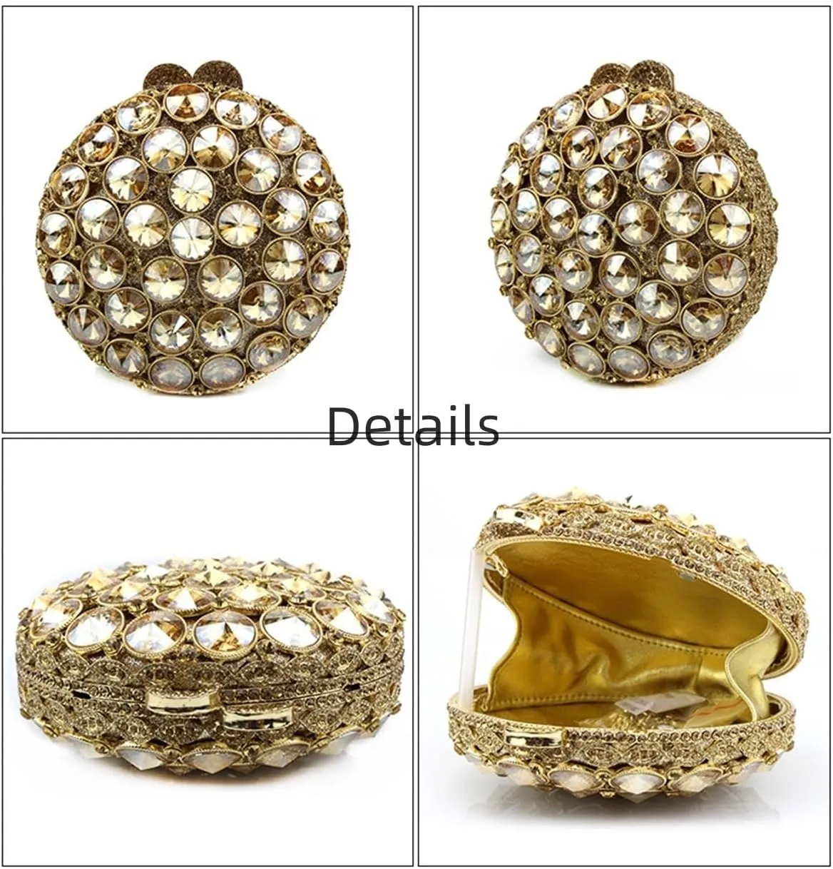 Sparkly Round Shape Evening Bag Luxury Crystal Clutch Formal Rhinestone Purse Party Wedding Cute Handbag