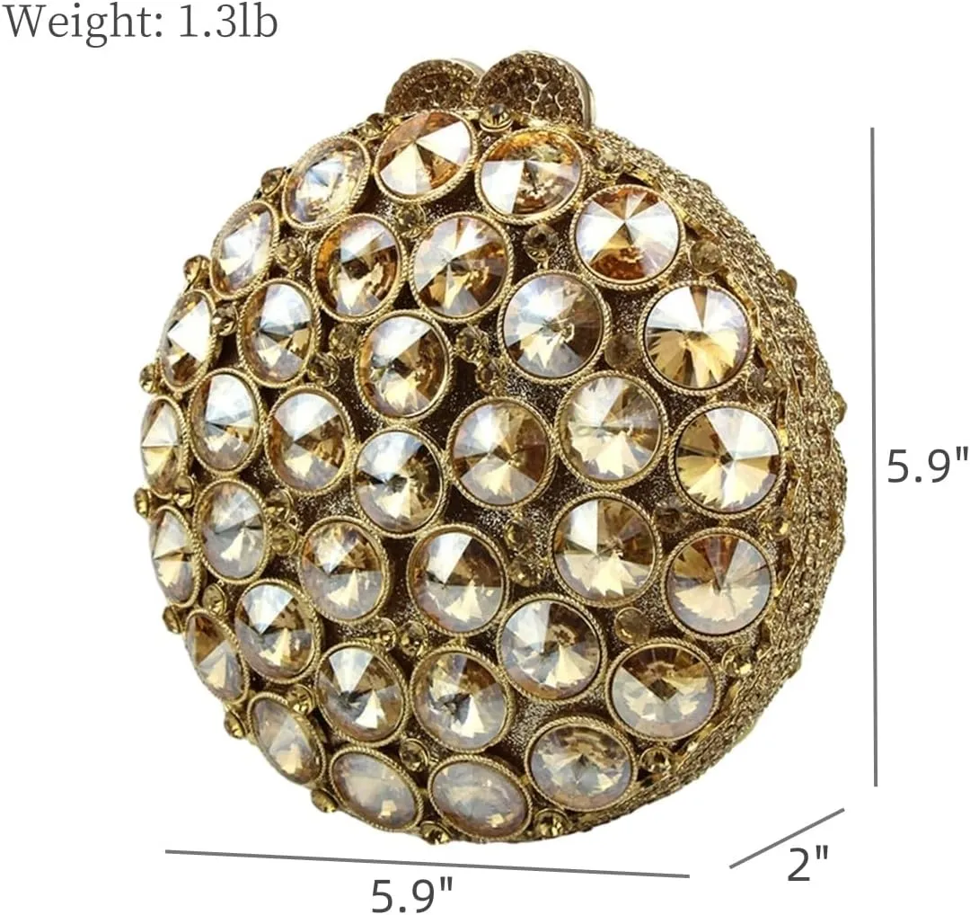 Sparkly Round Shape Evening Bag Luxury Crystal Clutch Formal Rhinestone Purse Party Wedding Cute Handbag
