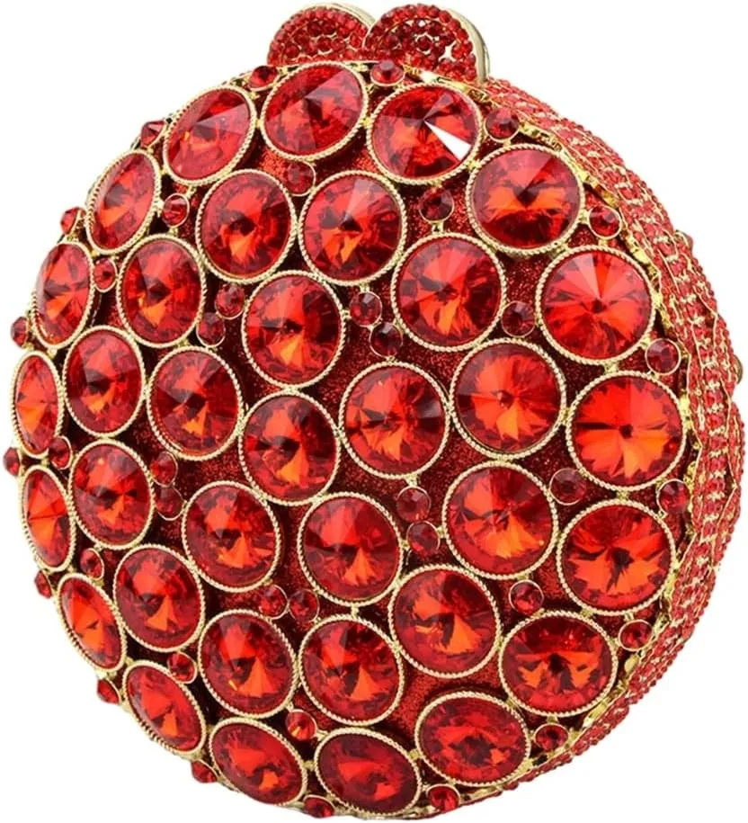 Sparkly Round Shape Evening Bag Luxury Crystal Clutch Formal Rhinestone Purse Party Wedding Cute Handbag
