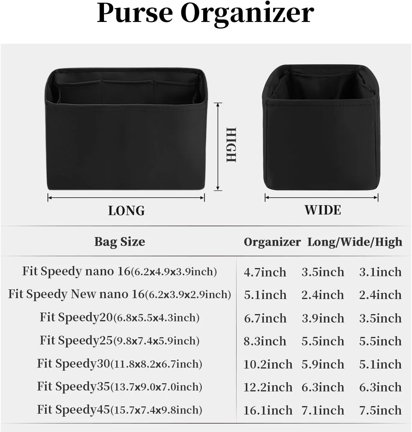 Speedy 25 Organizer Insert, Purse Dividers Compatible with LV Bag Speedy, Women's Handbag Organizers with Silky Satin (Black, Speedy25)