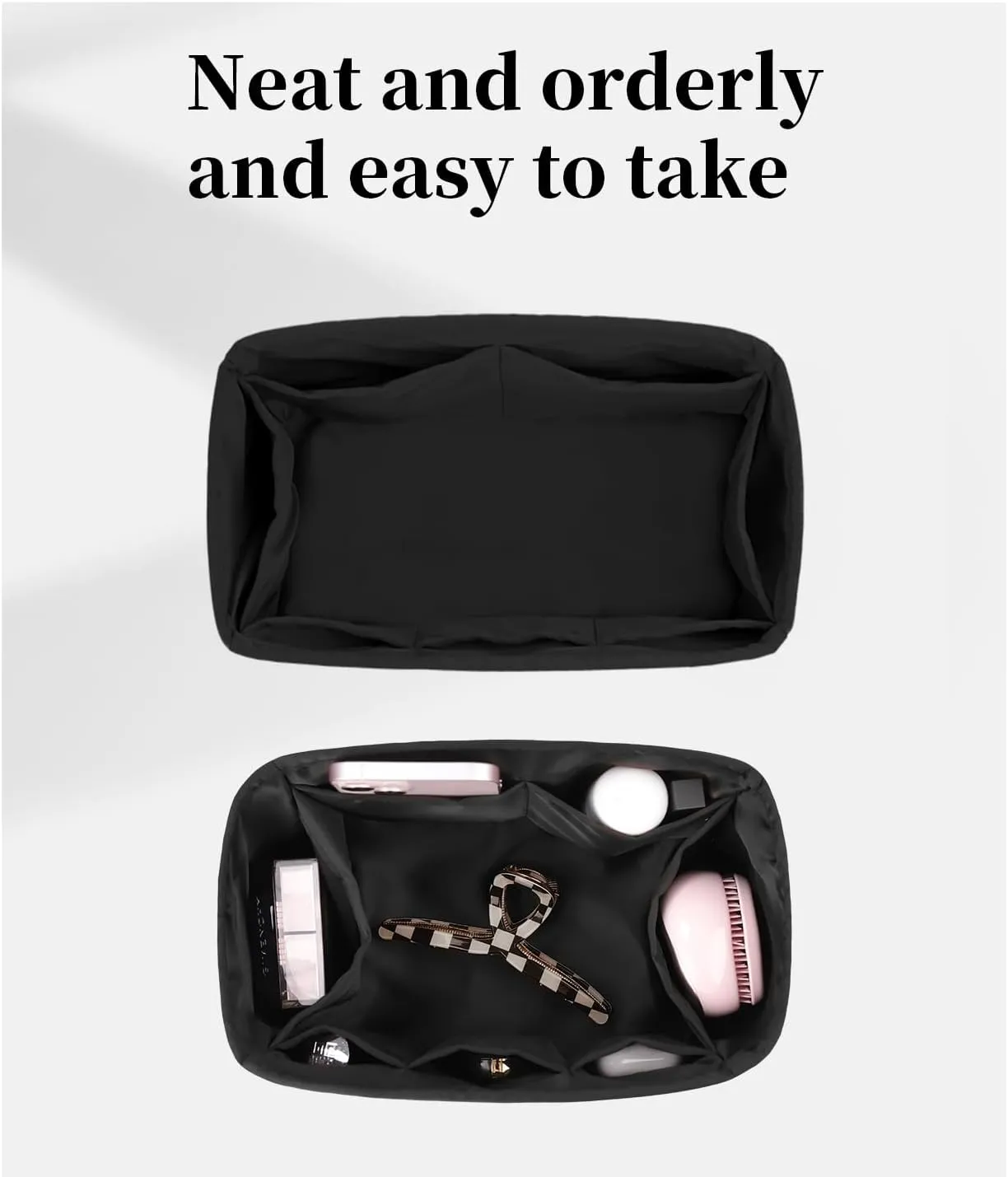 Speedy 25 Organizer Insert, Purse Dividers Compatible with LV Bag Speedy, Women's Handbag Organizers with Silky Satin (Black, Speedy25)
