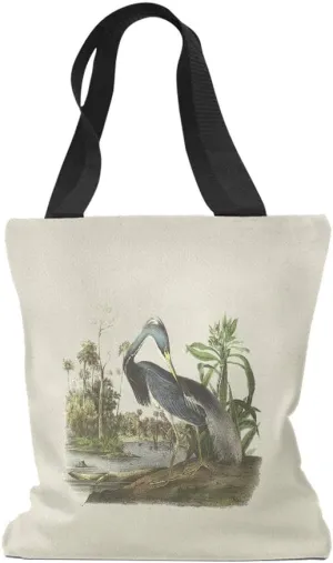 Speedy Pros Canvas Tote Bag for Women Blue Heron in Wetlands Audubon Birds Beach Bags for Women