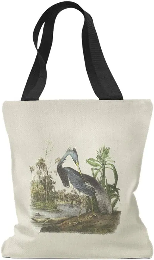 Speedy Pros Canvas Tote Bag for Women Blue Heron in Wetlands Audubon Birds Beach Bags for Women
