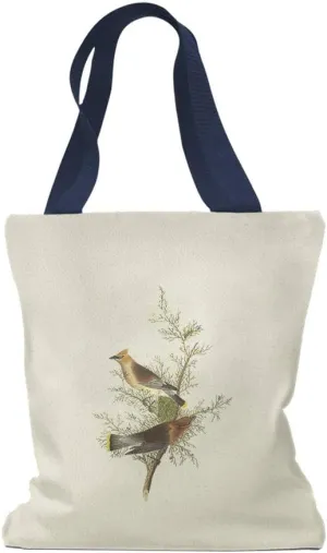Speedy Pros Canvas Tote Bag for Women Cedar Waxwings Birds on A Branch James Audubon Vintage