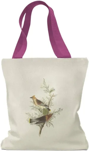 Speedy Pros Canvas Tote Bag for Women Cedar Waxwings Birds on A Branch James Audubon Vintage
