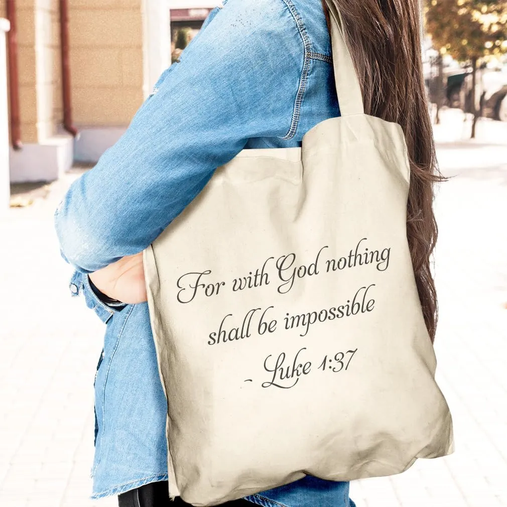 Speedy Pros Canvas Tote Bag for Women For with God Nothing Shall Be Impossible Christ Jesus Beach Bags for Women