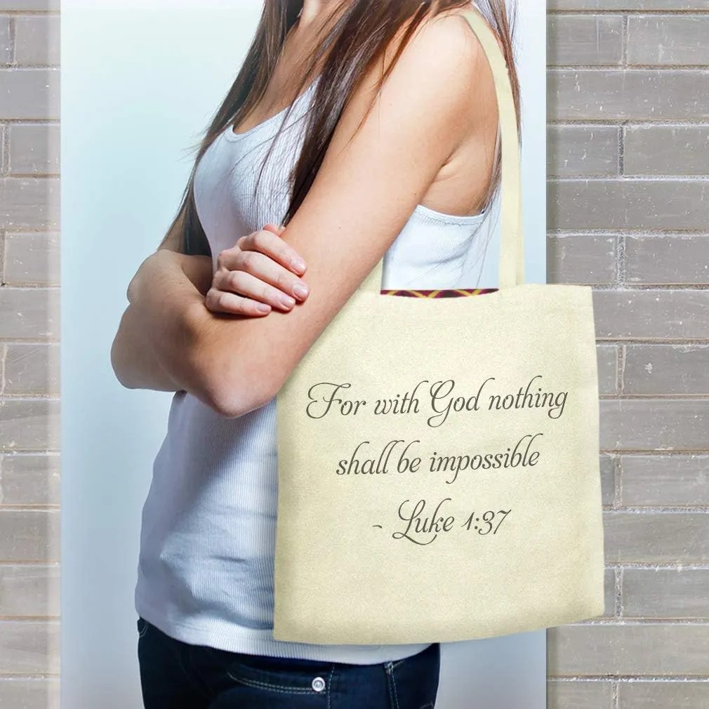 Speedy Pros Canvas Tote Bag for Women For with God Nothing Shall Be Impossible Christ Jesus Beach Bags for Women