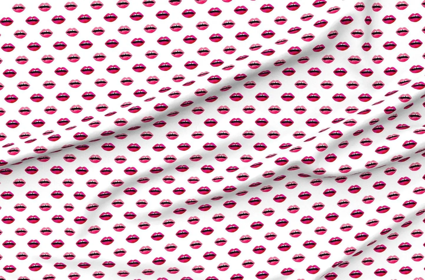Spoonflower Fabric - Love Lipstick Pink Red Lips Valentines Beauty Makeup Print Printed on Satin Fabric by The Yard - Sewing Lining Apparel Fashion Blankets Decor