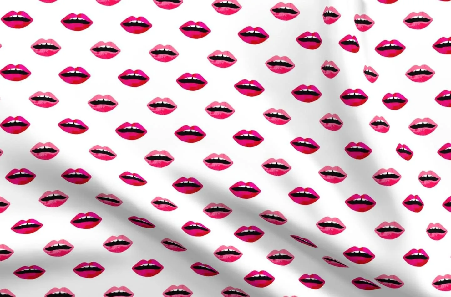 Spoonflower Fabric - Love Lipstick Pink Red Lips Valentines Beauty Makeup Print Printed on Satin Fabric by The Yard - Sewing Lining Apparel Fashion Blankets Decor