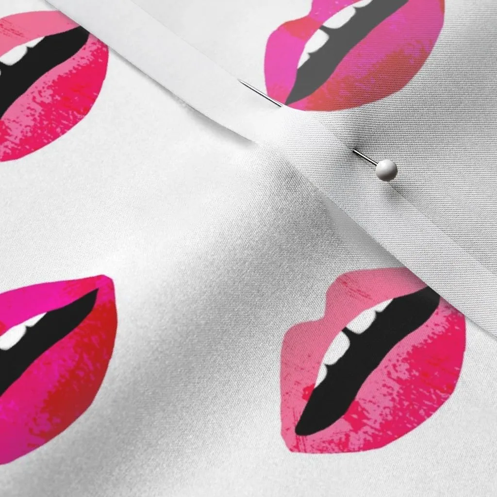 Spoonflower Fabric - Love Lipstick Pink Red Lips Valentines Beauty Makeup Print Printed on Satin Fabric by The Yard - Sewing Lining Apparel Fashion Blankets Decor