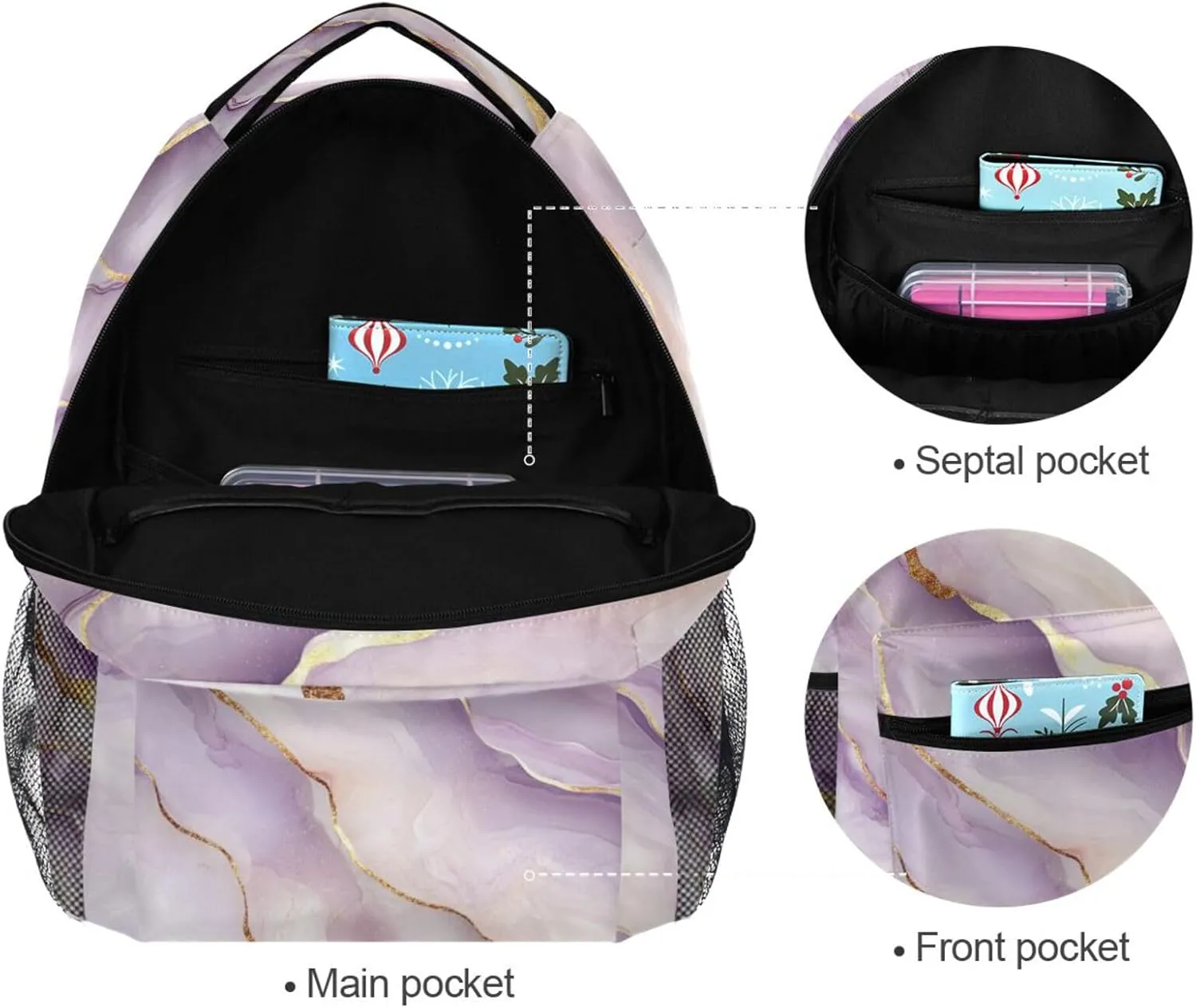 Sport Backpack for Teens Boys Girls Waterproof Backpack with Chest Strap Gift Men & Women Marble White White