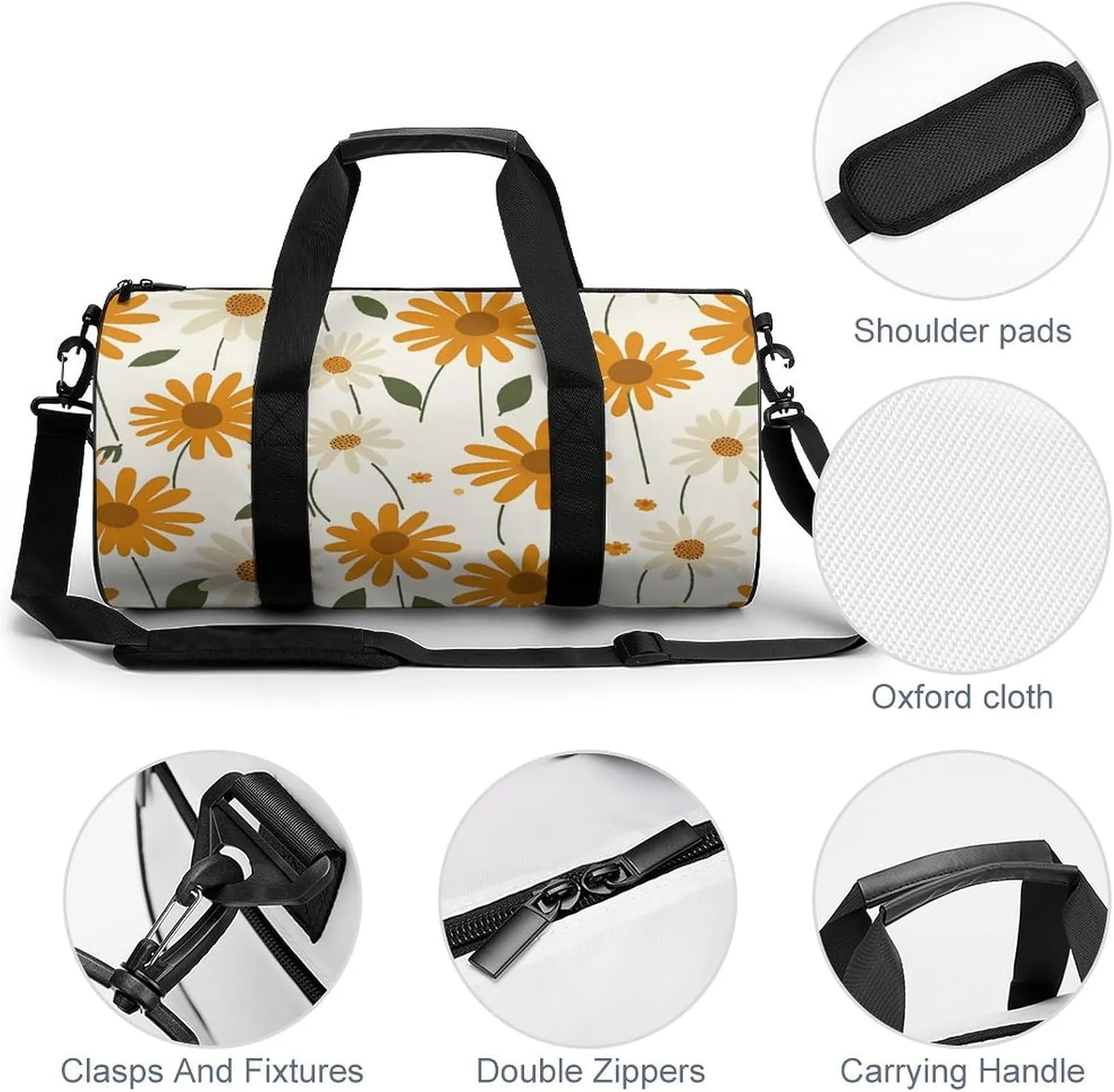 Sports Gym Bag for Women Men Travel Duffel Bag Amber Daisy Pattern Weekender Bag Canvas Carry on Overnight Bag for Travel Swimming Fitness Workout Sports Duffle Bag, 17.7in/9in/9in, style-3