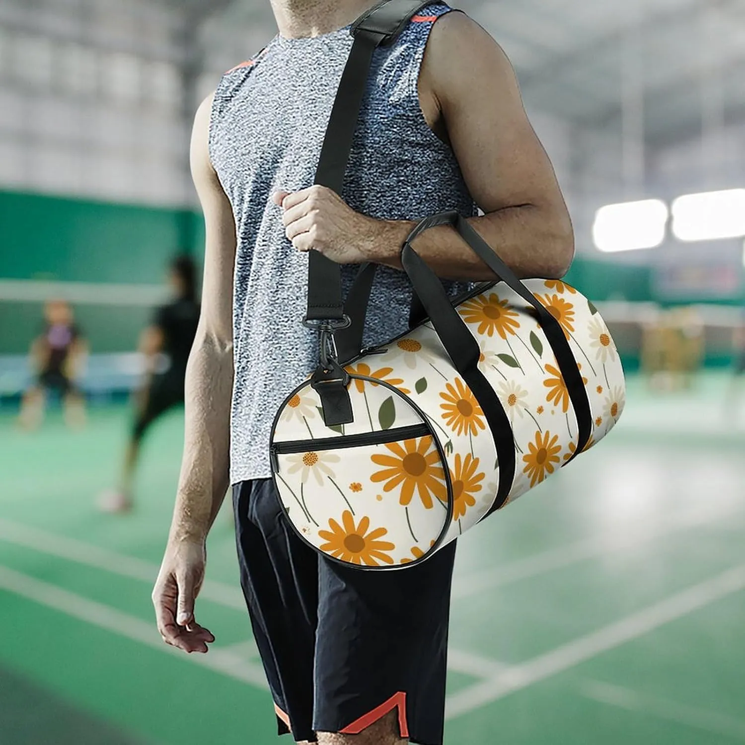 Sports Gym Bag for Women Men Travel Duffel Bag Amber Daisy Pattern Weekender Bag Canvas Carry on Overnight Bag for Travel Swimming Fitness Workout Sports Duffle Bag, 17.7in/9in/9in, style-3