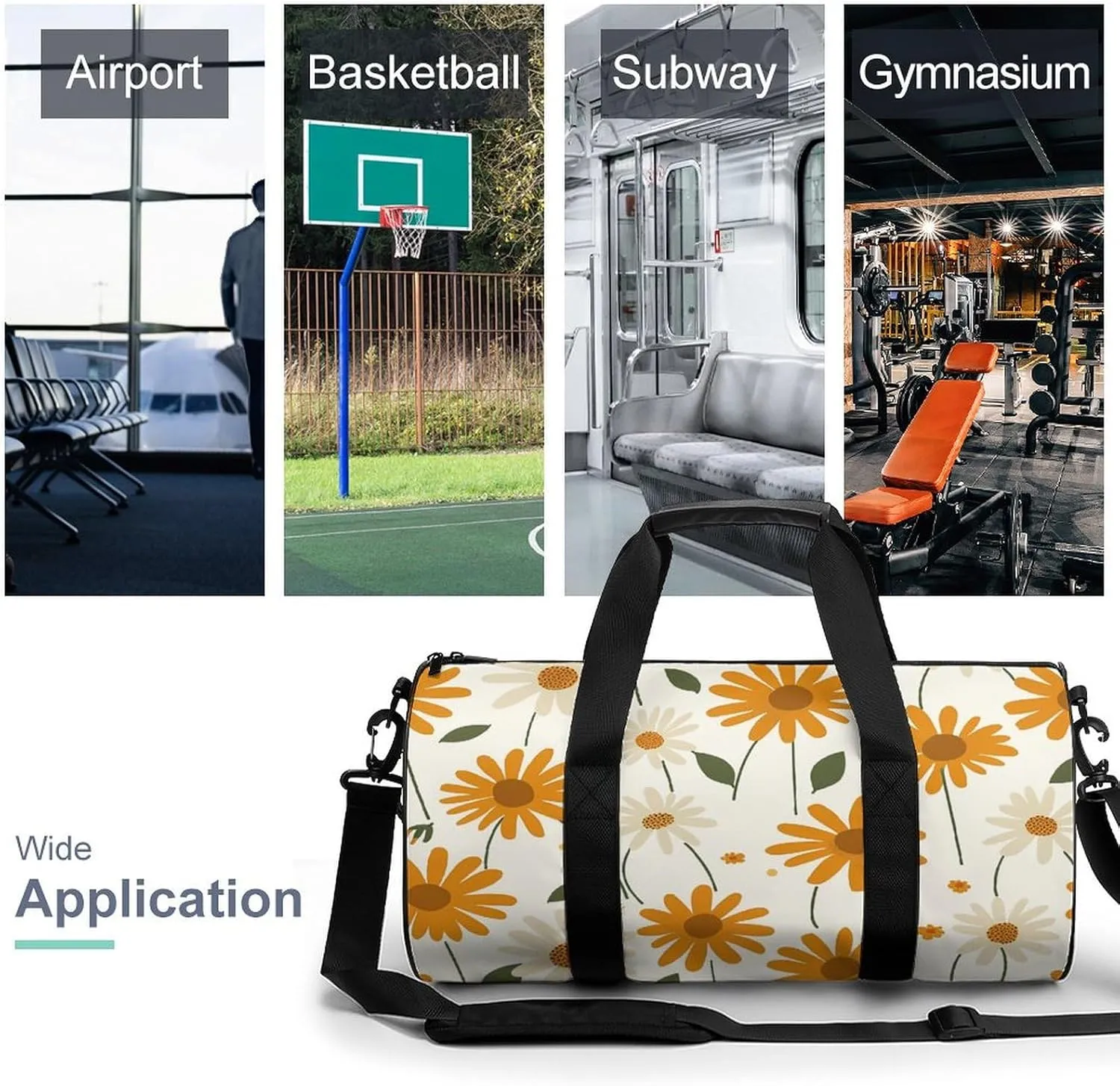Sports Gym Bag for Women Men Travel Duffel Bag Amber Daisy Pattern Weekender Bag Canvas Carry on Overnight Bag for Travel Swimming Fitness Workout Sports Duffle Bag, 17.7in/9in/9in, style-3