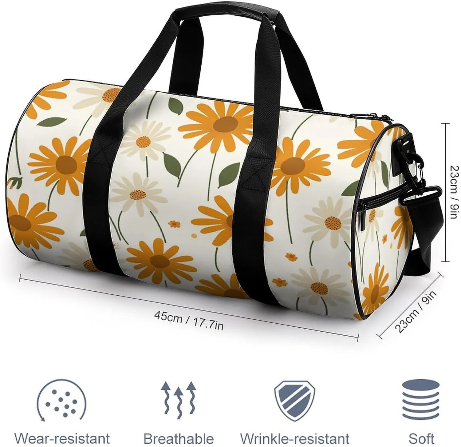 Sports Gym Bag for Women Men Travel Duffel Bag Amber Daisy Pattern Weekender Bag Canvas Carry on Overnight Bag for Travel Swimming Fitness Workout Sports Duffle Bag, 17.7in/9in/9in, style-3