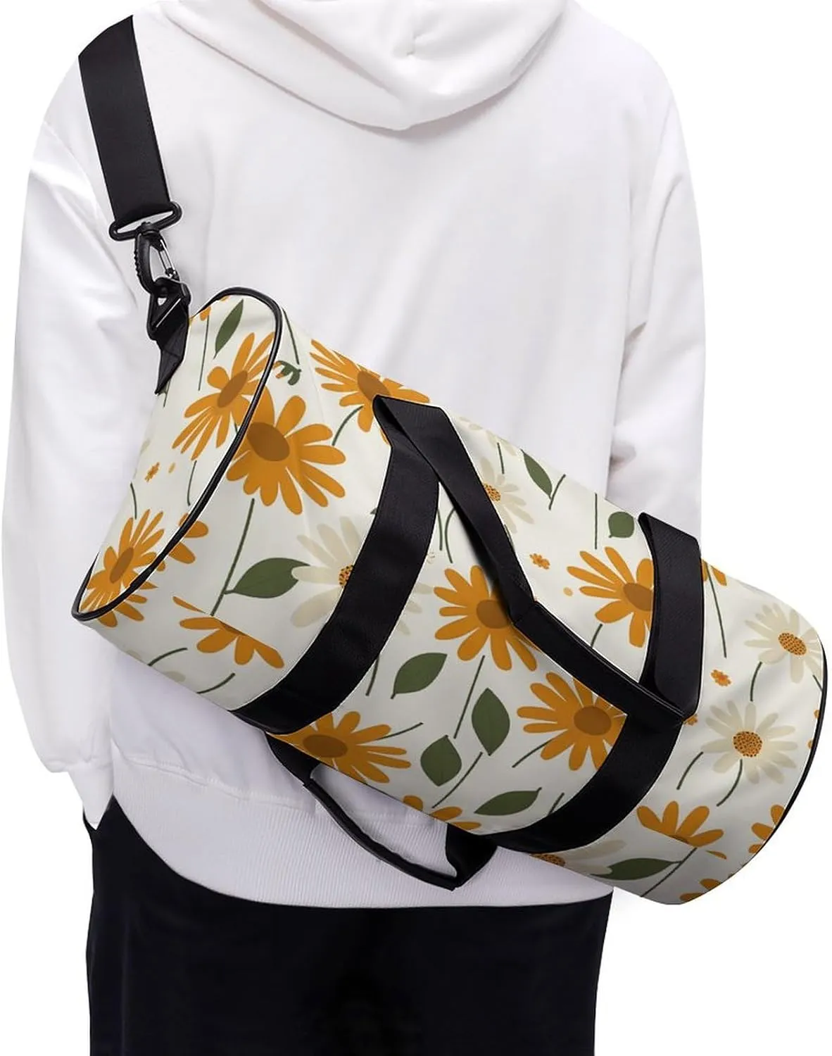 Sports Gym Bag for Women Men Travel Duffel Bag Amber Daisy Pattern Weekender Bag Canvas Carry on Overnight Bag for Travel Swimming Fitness Workout Sports Duffle Bag, 17.7in/9in/9in, style-3