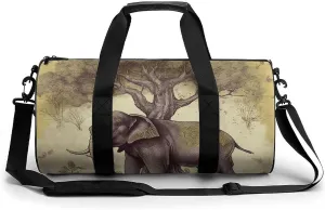 Sports Gym Bag for Women Men Travel Duffel Bag Asian Elephant with Tree Weekender Bag Canvas Carry on Overnight Bag for Travel Swimming Fitness Workout Sports Duffle Bag