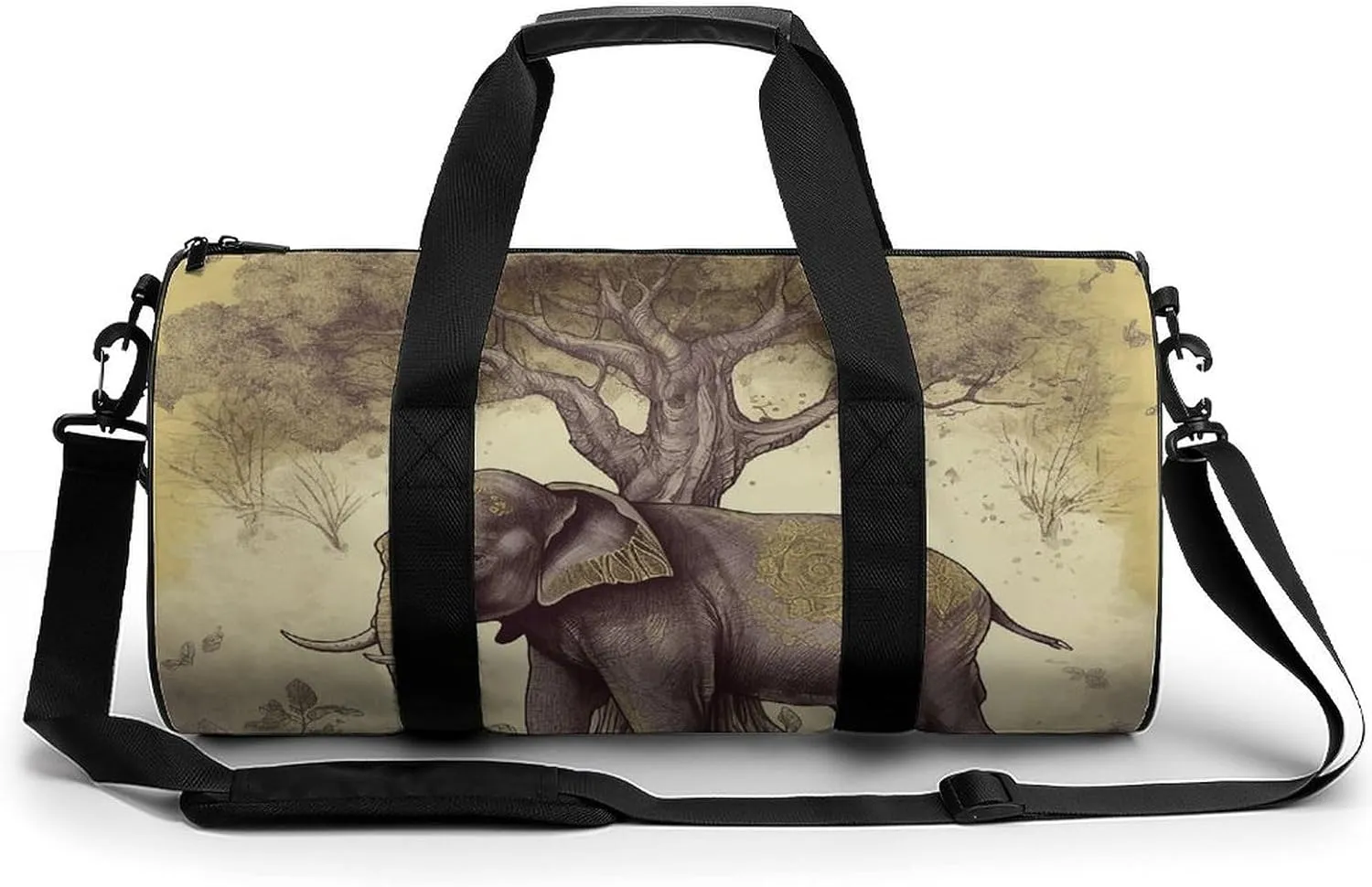 Sports Gym Bag for Women Men Travel Duffel Bag Asian Elephant with Tree Weekender Bag Canvas Carry on Overnight Bag for Travel Swimming Fitness Workout Sports Duffle Bag