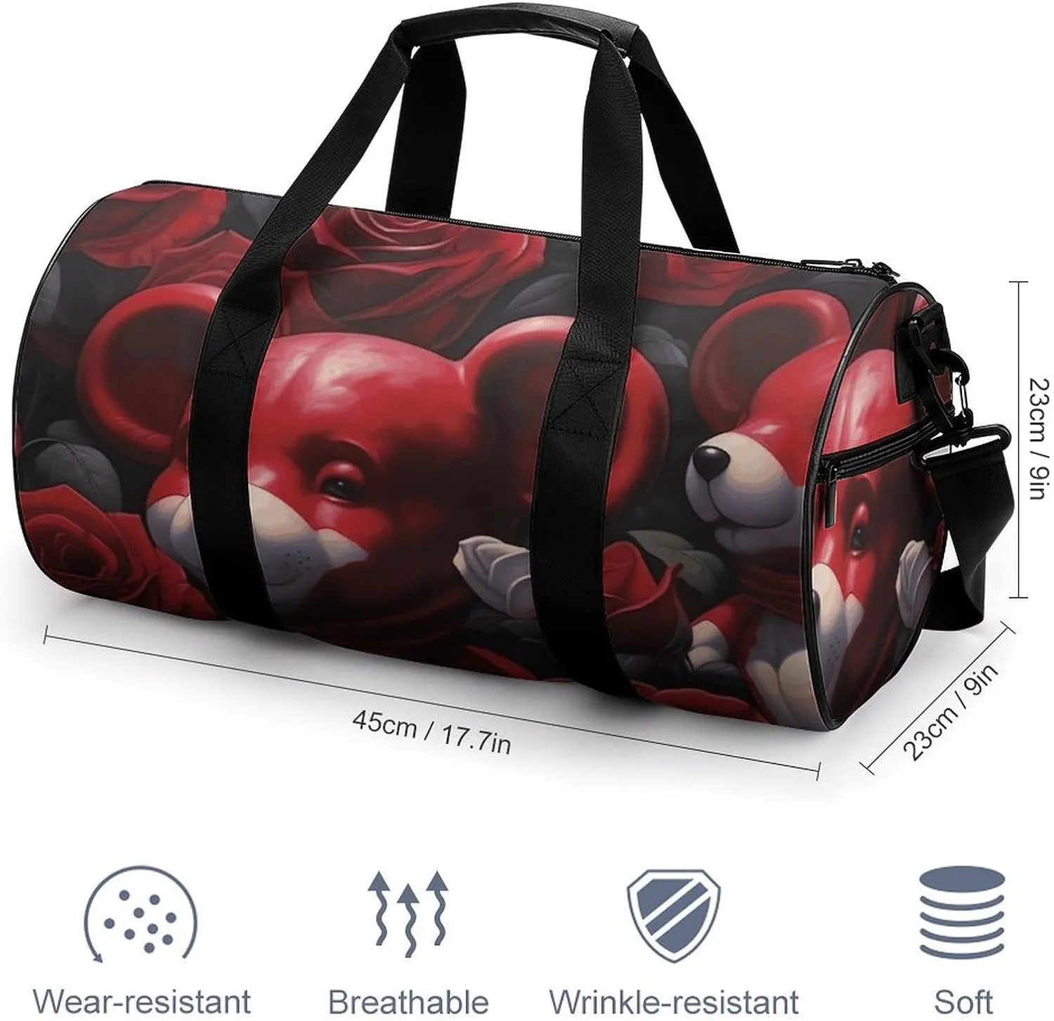 Sports Gym Bag for Women Men Travel Duffel Bag Bear Among The Roses Weekender Bag Canvas Carry on Overnight Bag for Travel Swimming Fitness Workout Sports Duffle Bag, 17.7in/9in/9in, style-1