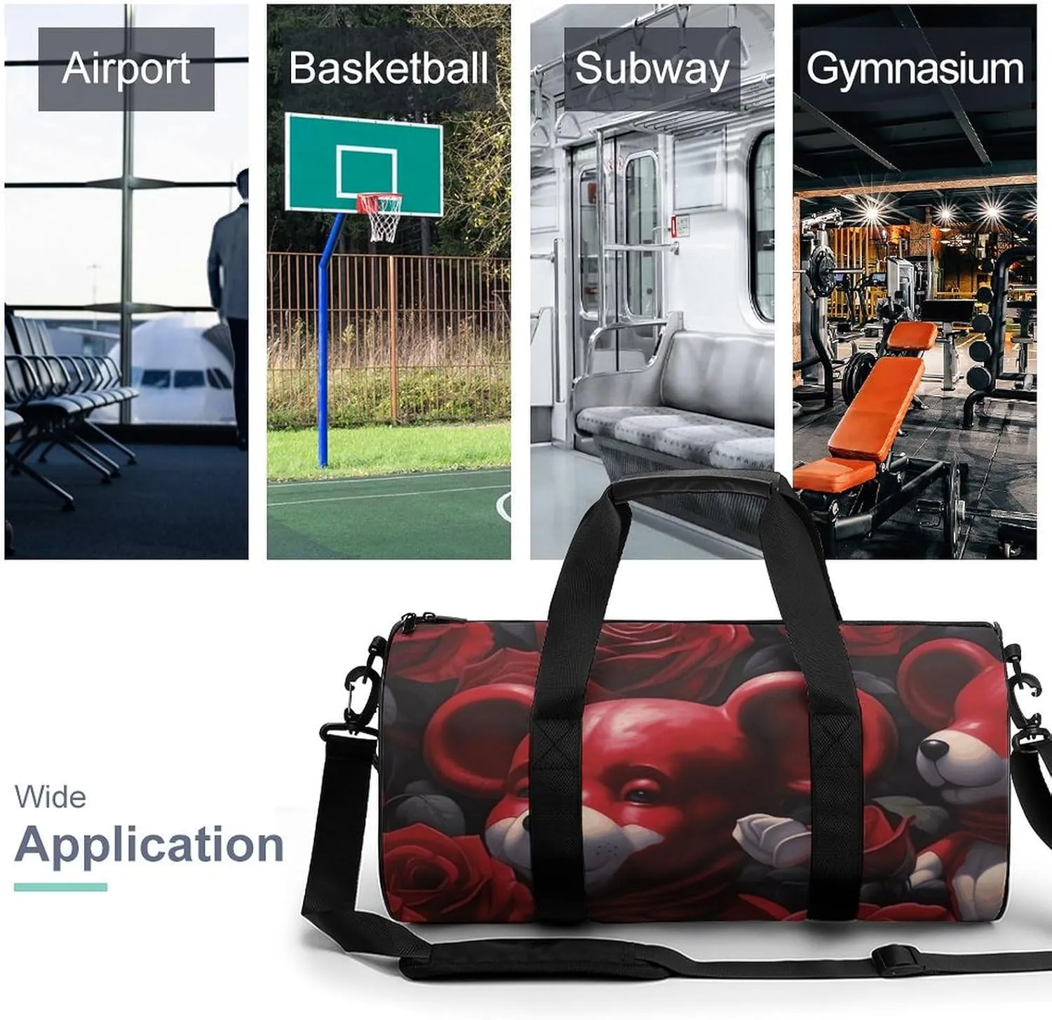 Sports Gym Bag for Women Men Travel Duffel Bag Bear Among The Roses Weekender Bag Canvas Carry on Overnight Bag for Travel Swimming Fitness Workout Sports Duffle Bag, 17.7in/9in/9in, style-1