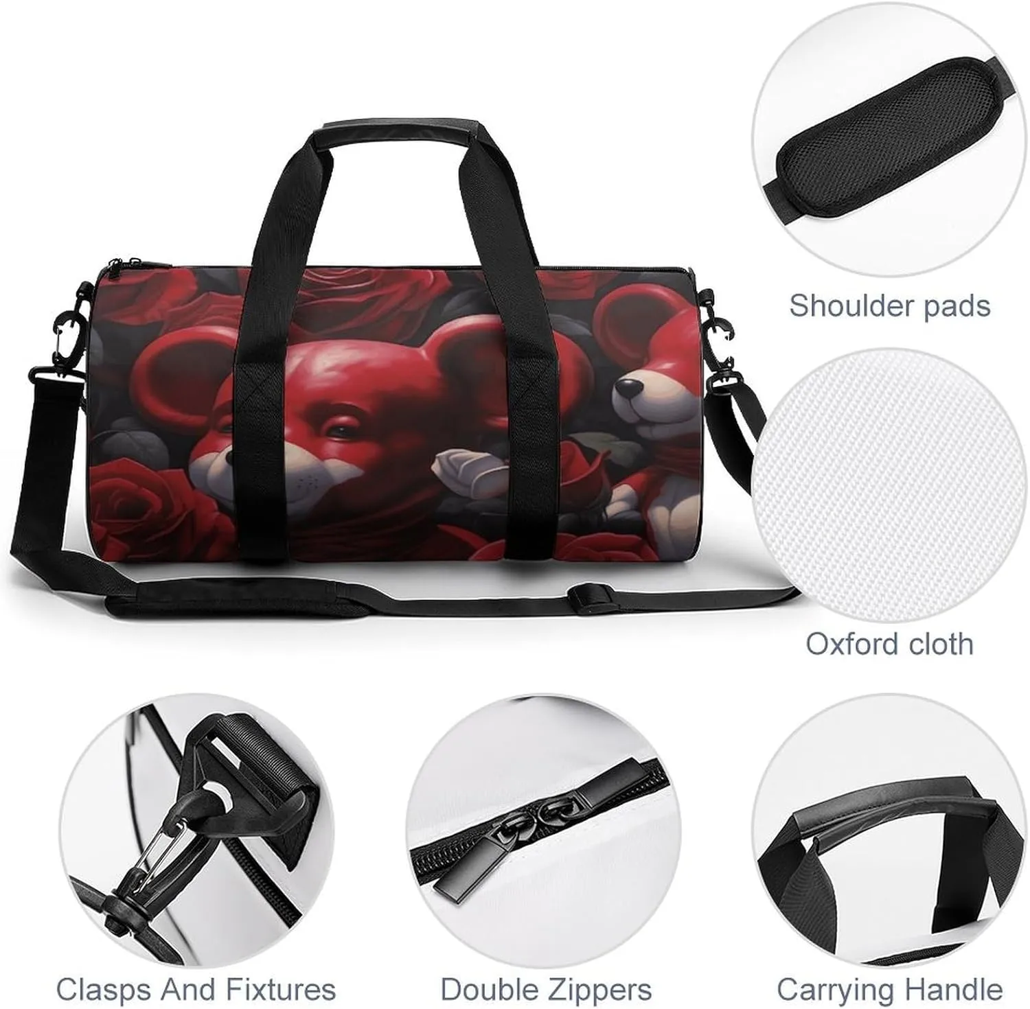 Sports Gym Bag for Women Men Travel Duffel Bag Bear Among The Roses Weekender Bag Canvas Carry on Overnight Bag for Travel Swimming Fitness Workout Sports Duffle Bag, 17.7in/9in/9in, style-1