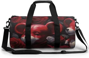 Sports Gym Bag for Women Men Travel Duffel Bag Bear Among The Roses Weekender Bag Canvas Carry on Overnight Bag for Travel Swimming Fitness Workout Sports Duffle Bag, 17.7in/9in/9in, style-1