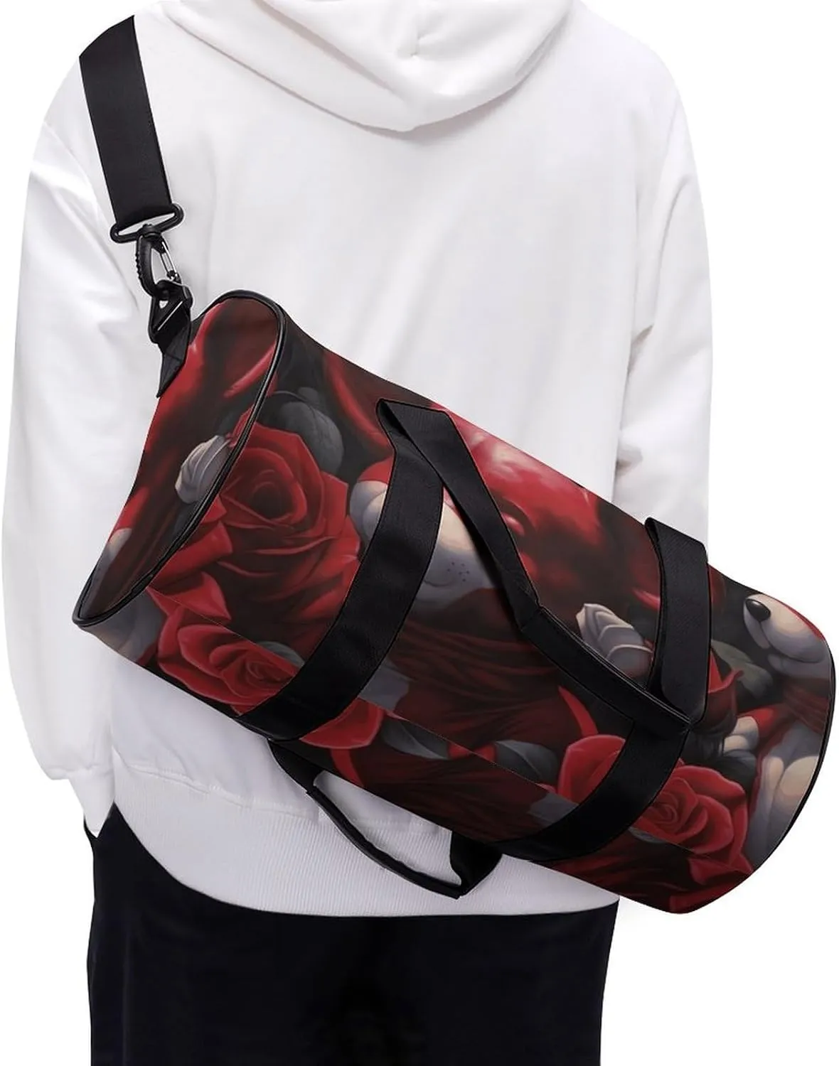 Sports Gym Bag for Women Men Travel Duffel Bag Bear Among The Roses Weekender Bag Canvas Carry on Overnight Bag for Travel Swimming Fitness Workout Sports Duffle Bag, 17.7in/9in/9in, style-1