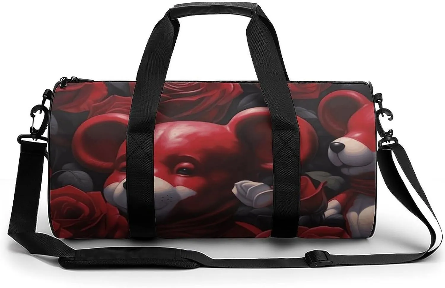 Sports Gym Bag for Women Men Travel Duffel Bag Bear Among The Roses Weekender Bag Canvas Carry on Overnight Bag for Travel Swimming Fitness Workout Sports Duffle Bag, 17.7in/9in/9in, style-1