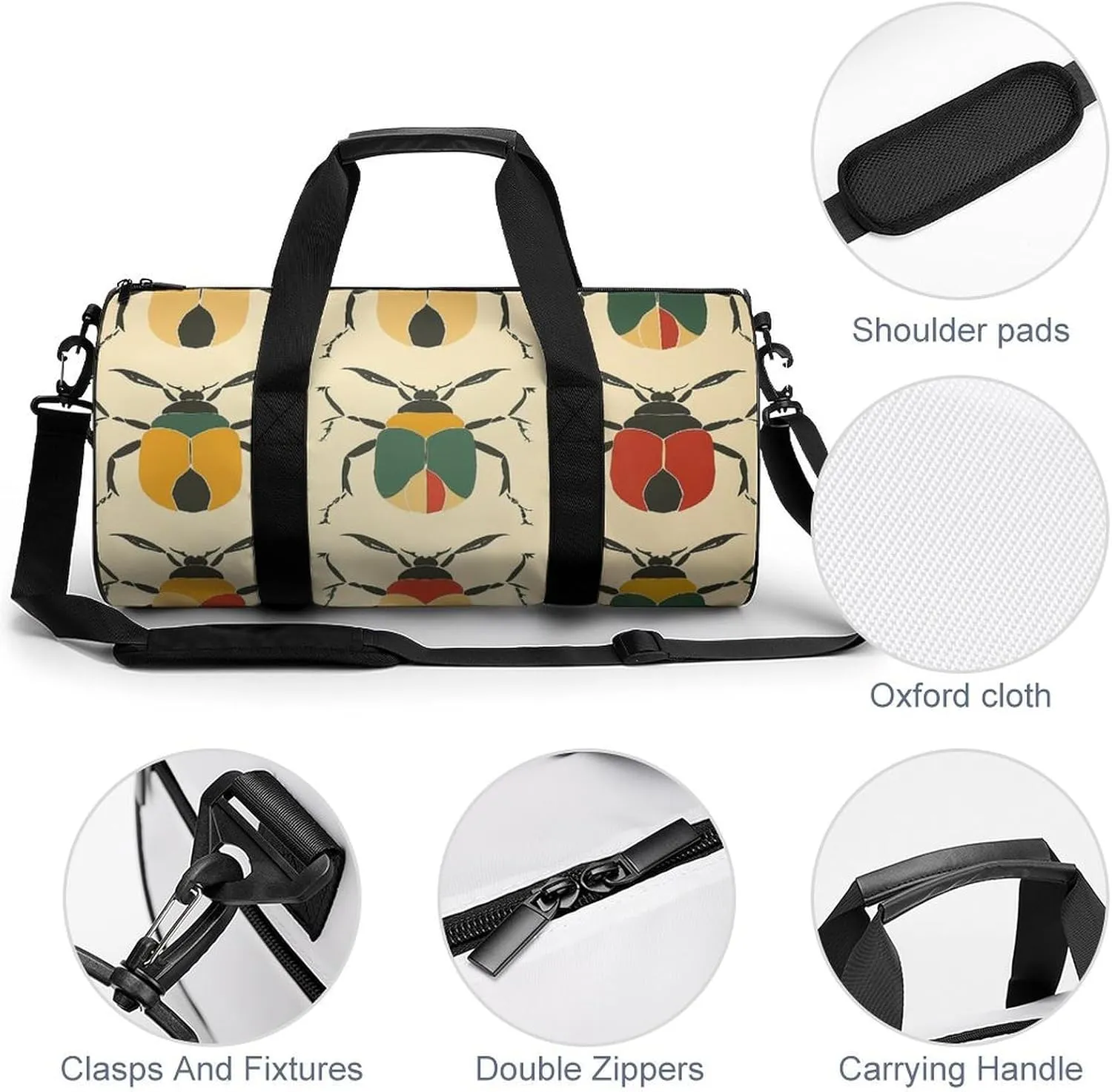 Sports Gym Bag for Women Men Travel Duffel Bag Beetle Shape Pattern Weekender Bag Canvas Carry on Overnight Bag for Travel Swimming Fitness Workout Sports Duffle Bag, 17.7in/9in/9in, style-1