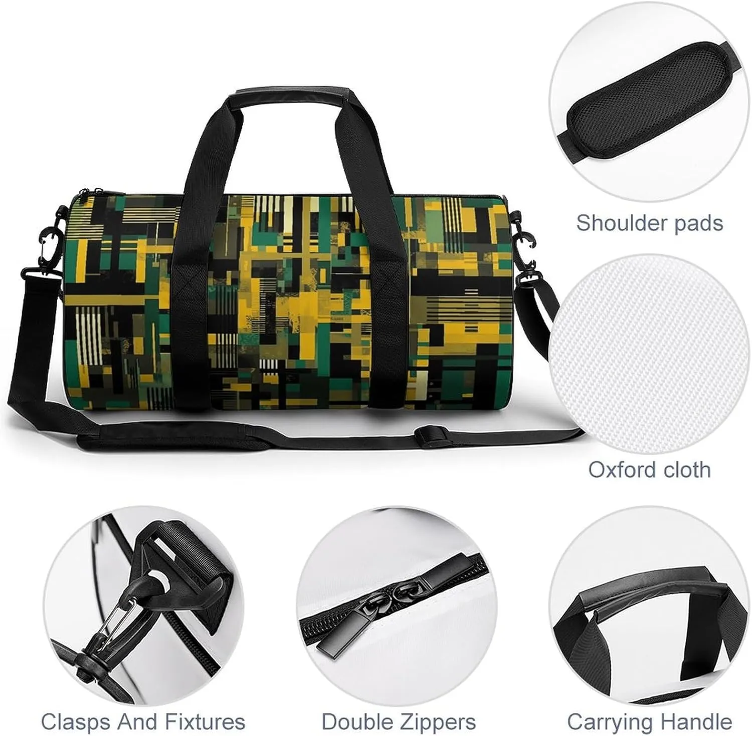 Sports Gym Bag for Women Men Travel Duffel Bag Black And Beige Graphics Weekender Bag Canvas Carry on Overnight Bag for Travel Swimming Fitness Workout Sports Duffle Bag