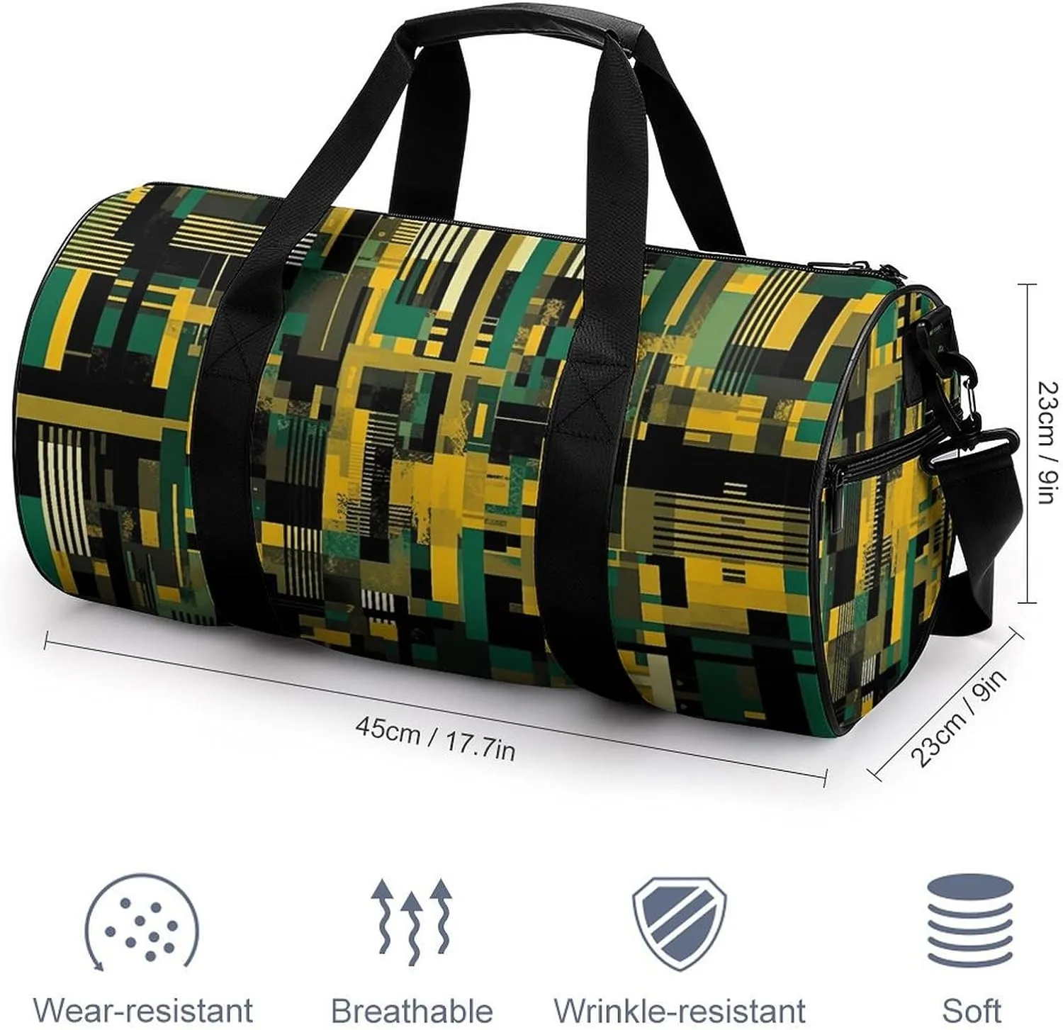 Sports Gym Bag for Women Men Travel Duffel Bag Black And Beige Graphics Weekender Bag Canvas Carry on Overnight Bag for Travel Swimming Fitness Workout Sports Duffle Bag