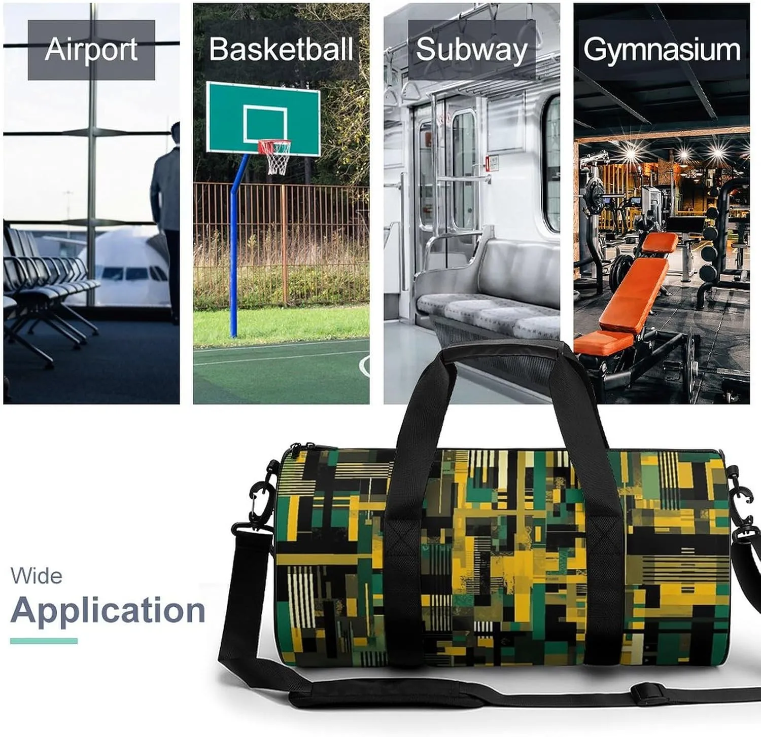 Sports Gym Bag for Women Men Travel Duffel Bag Black And Beige Graphics Weekender Bag Canvas Carry on Overnight Bag for Travel Swimming Fitness Workout Sports Duffle Bag