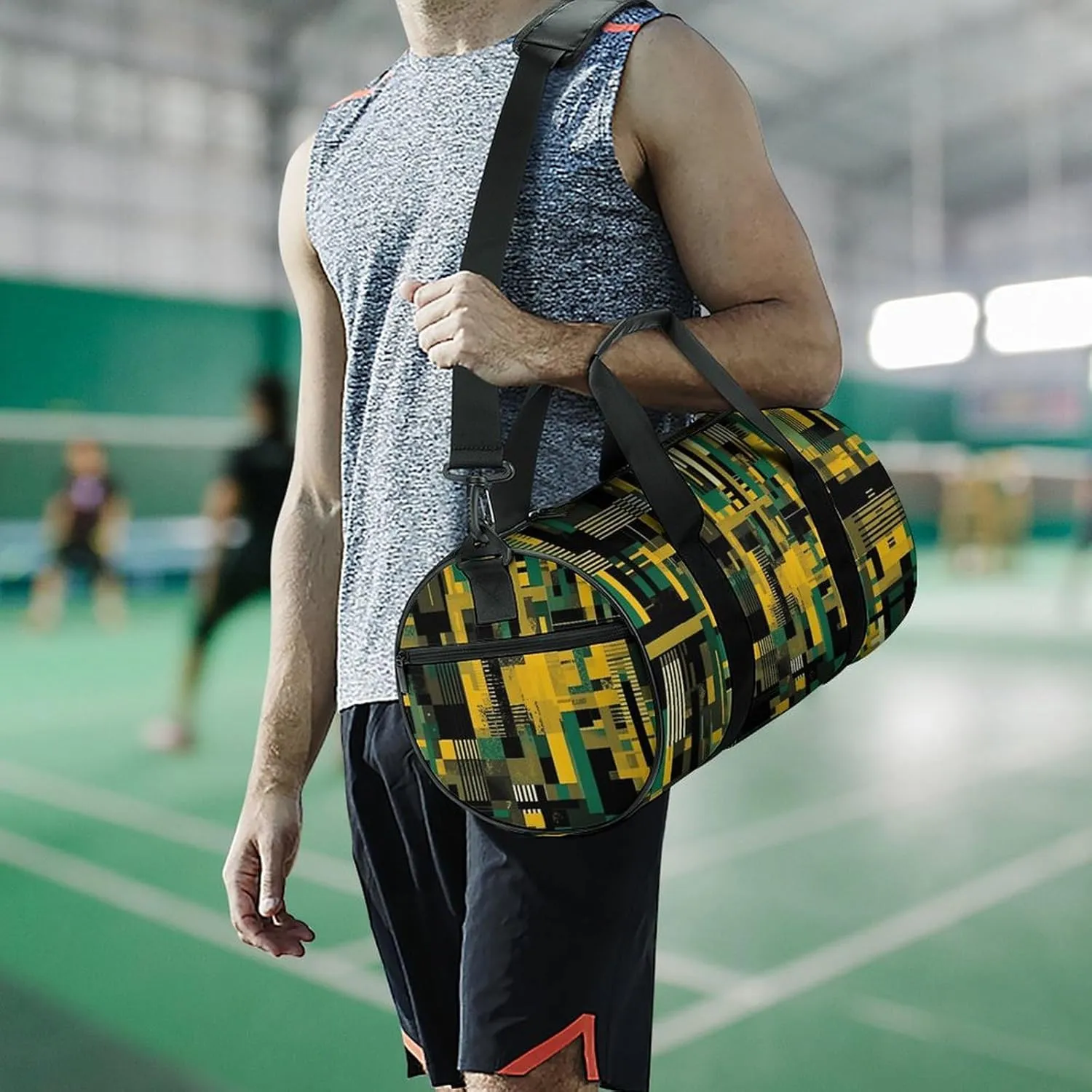 Sports Gym Bag for Women Men Travel Duffel Bag Black And Beige Graphics Weekender Bag Canvas Carry on Overnight Bag for Travel Swimming Fitness Workout Sports Duffle Bag