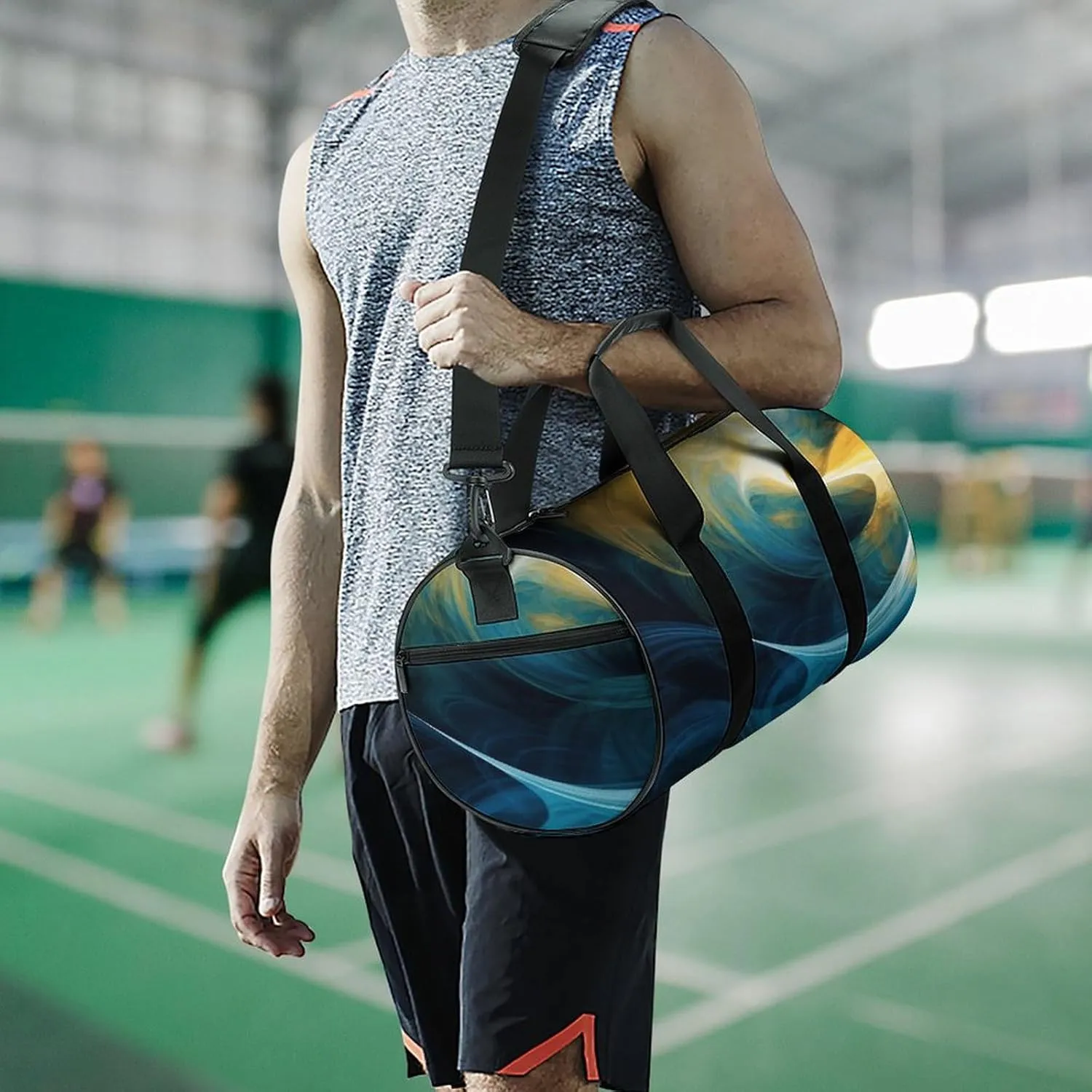 Sports Gym Bag for Women Men Travel Duffel Bag Blue And Yellow Texture Weekender Bag Canvas Carry on Overnight Bag for Travel Swimming Fitness Workout Sports Duffle Bag