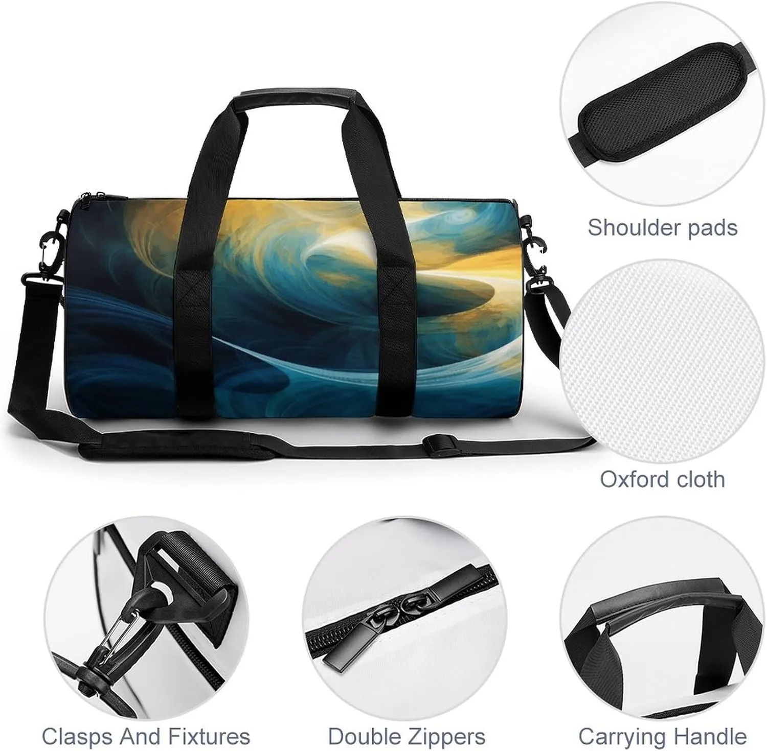 Sports Gym Bag for Women Men Travel Duffel Bag Blue And Yellow Texture Weekender Bag Canvas Carry on Overnight Bag for Travel Swimming Fitness Workout Sports Duffle Bag
