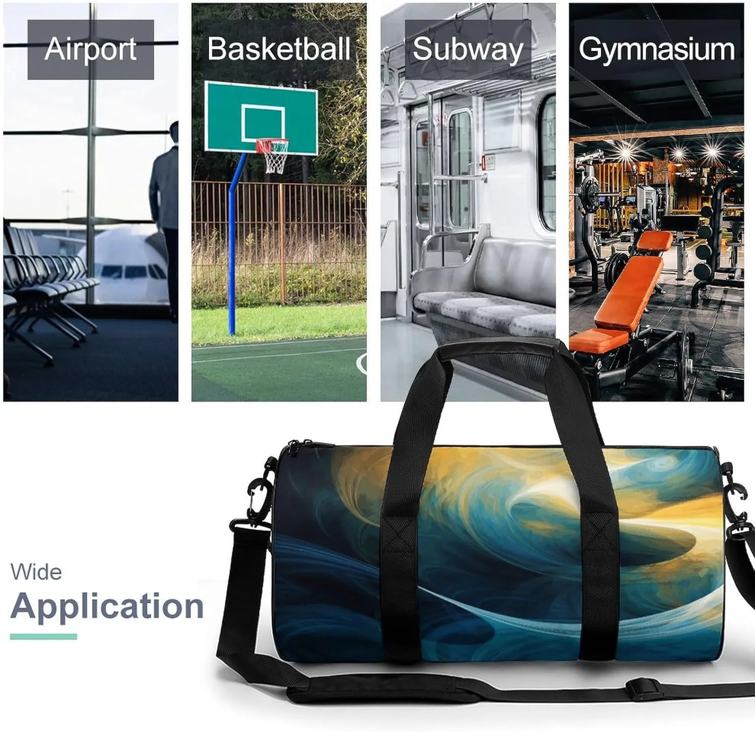 Sports Gym Bag for Women Men Travel Duffel Bag Blue And Yellow Texture Weekender Bag Canvas Carry on Overnight Bag for Travel Swimming Fitness Workout Sports Duffle Bag