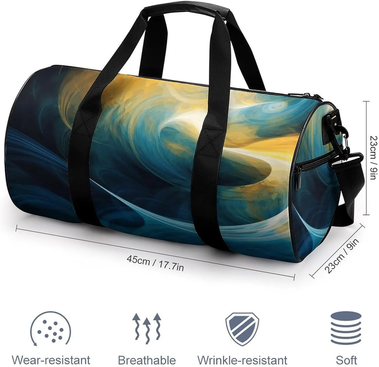 Sports Gym Bag for Women Men Travel Duffel Bag Blue And Yellow Texture Weekender Bag Canvas Carry on Overnight Bag for Travel Swimming Fitness Workout Sports Duffle Bag
