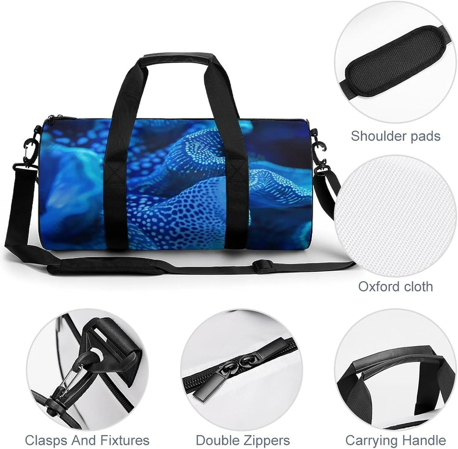 Sports Gym Bag for Women Men Travel Duffel Bag Blue Glowing Coral Weekender Bag Canvas Carry on Overnight Bag for Travel Swimming Fitness Workout Sports Duffle Bag