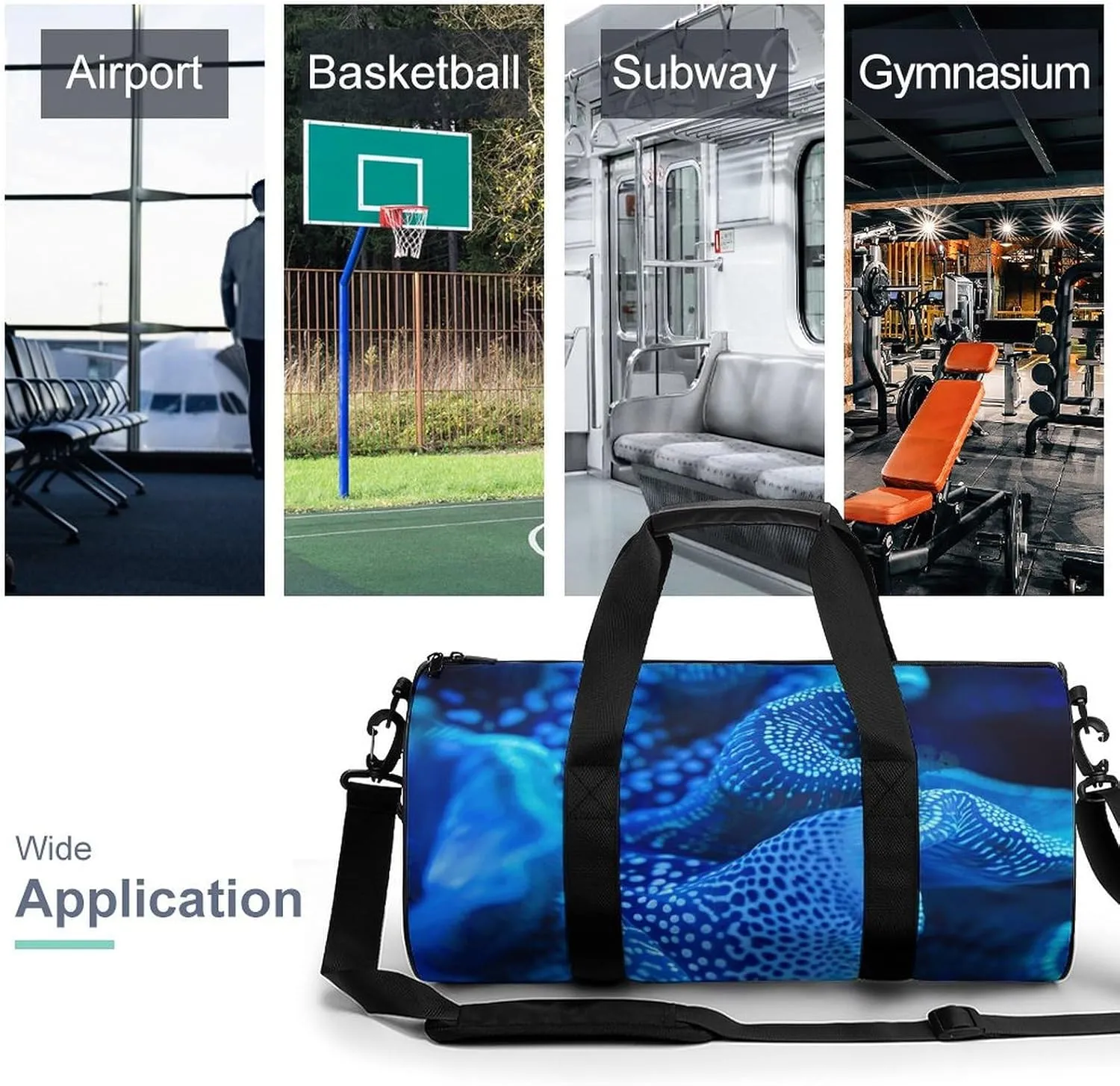 Sports Gym Bag for Women Men Travel Duffel Bag Blue Glowing Coral Weekender Bag Canvas Carry on Overnight Bag for Travel Swimming Fitness Workout Sports Duffle Bag