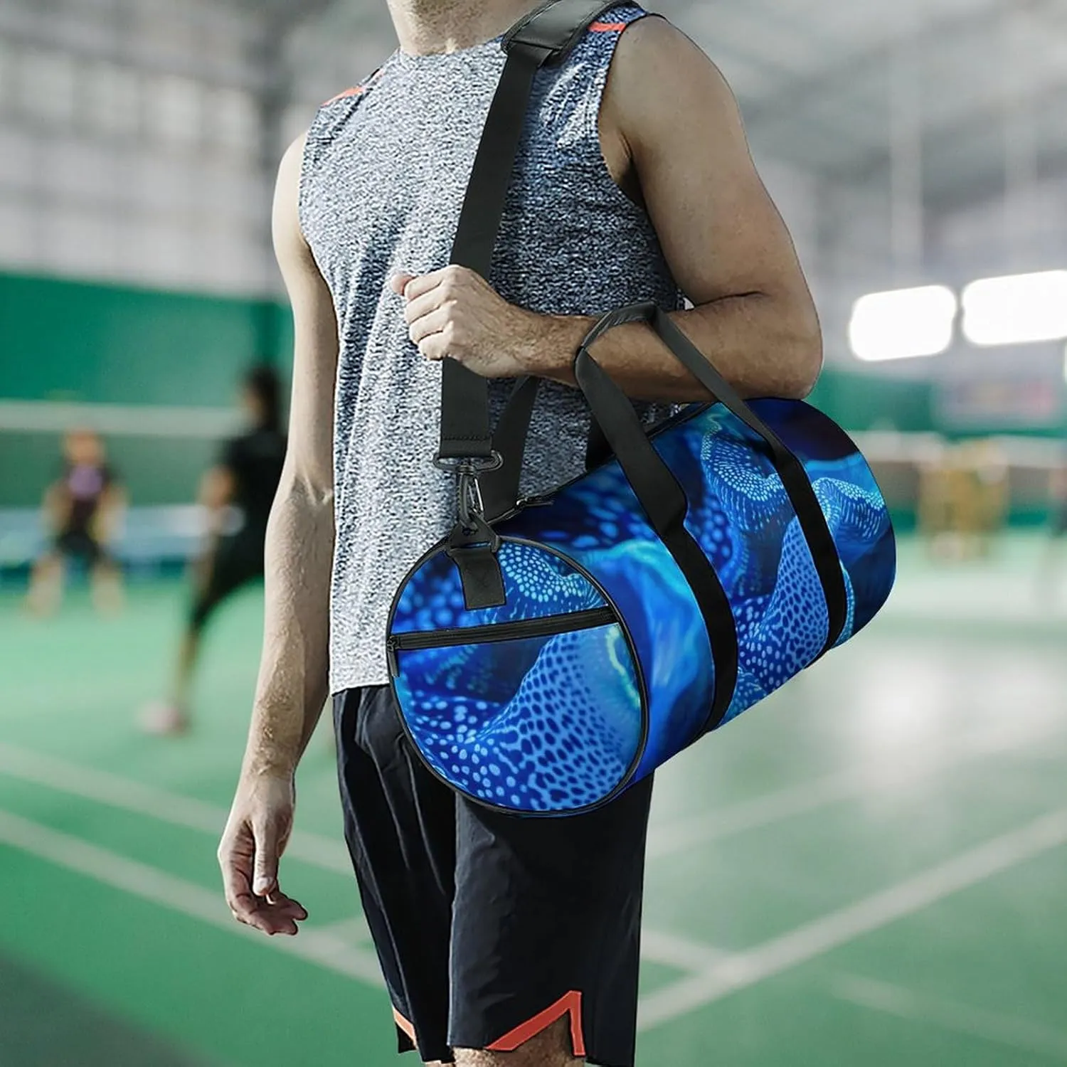 Sports Gym Bag for Women Men Travel Duffel Bag Blue Glowing Coral Weekender Bag Canvas Carry on Overnight Bag for Travel Swimming Fitness Workout Sports Duffle Bag