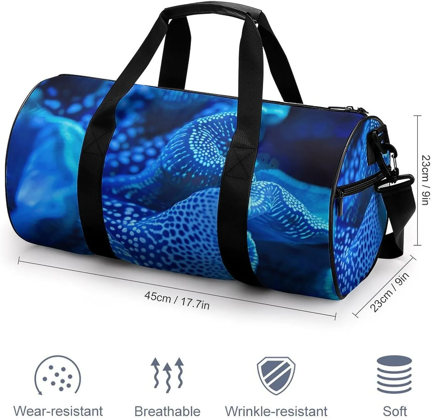 Sports Gym Bag for Women Men Travel Duffel Bag Blue Glowing Coral Weekender Bag Canvas Carry on Overnight Bag for Travel Swimming Fitness Workout Sports Duffle Bag