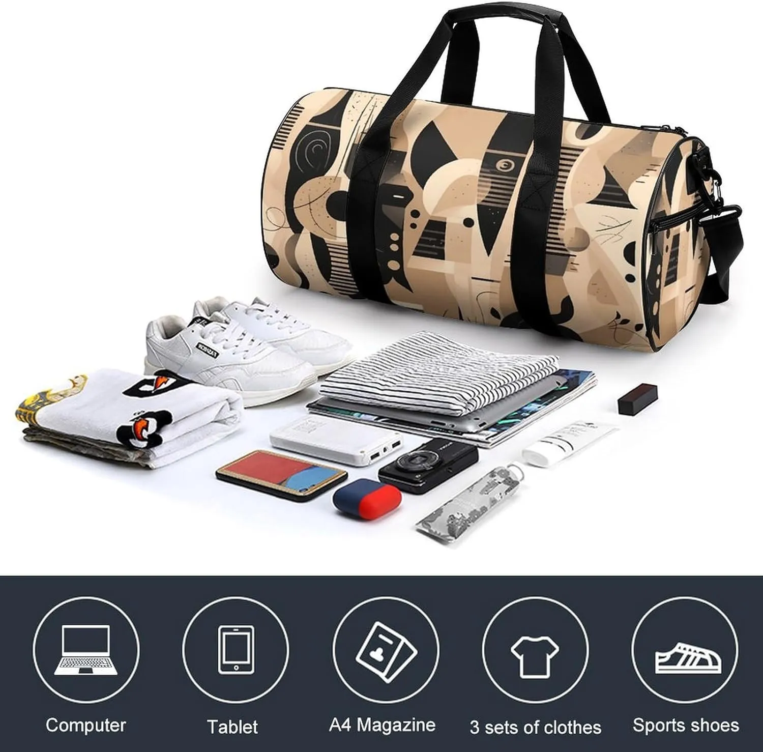 Sports Gym Bag for Women Men Travel Duffel Bag Brown Pattern Background Weekender Bag Canvas Carry on Overnight Bag for Travel Swimming Fitness Workout Sports Duffle Bag