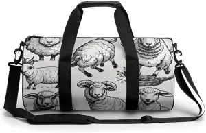 Sports Gym Bag for Women Men Travel Duffel Bag Cartoon Black White Sheep Weekender Bag Canvas Carry on Overnight Bag for Travel Swimming Fitness Workout Sports Duffle Bag