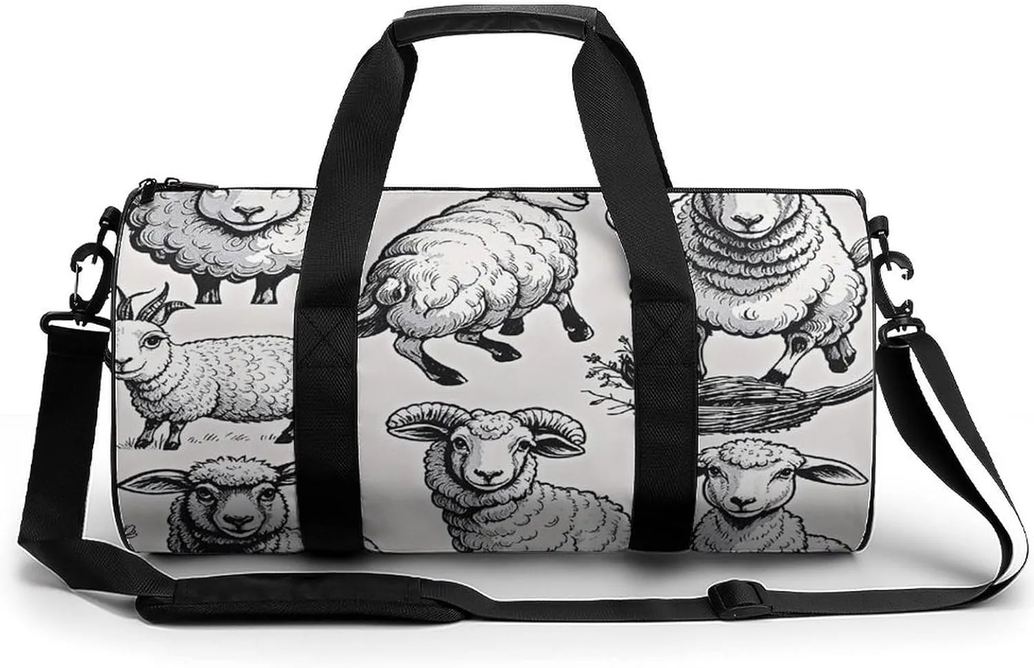 Sports Gym Bag for Women Men Travel Duffel Bag Cartoon Black White Sheep Weekender Bag Canvas Carry on Overnight Bag for Travel Swimming Fitness Workout Sports Duffle Bag