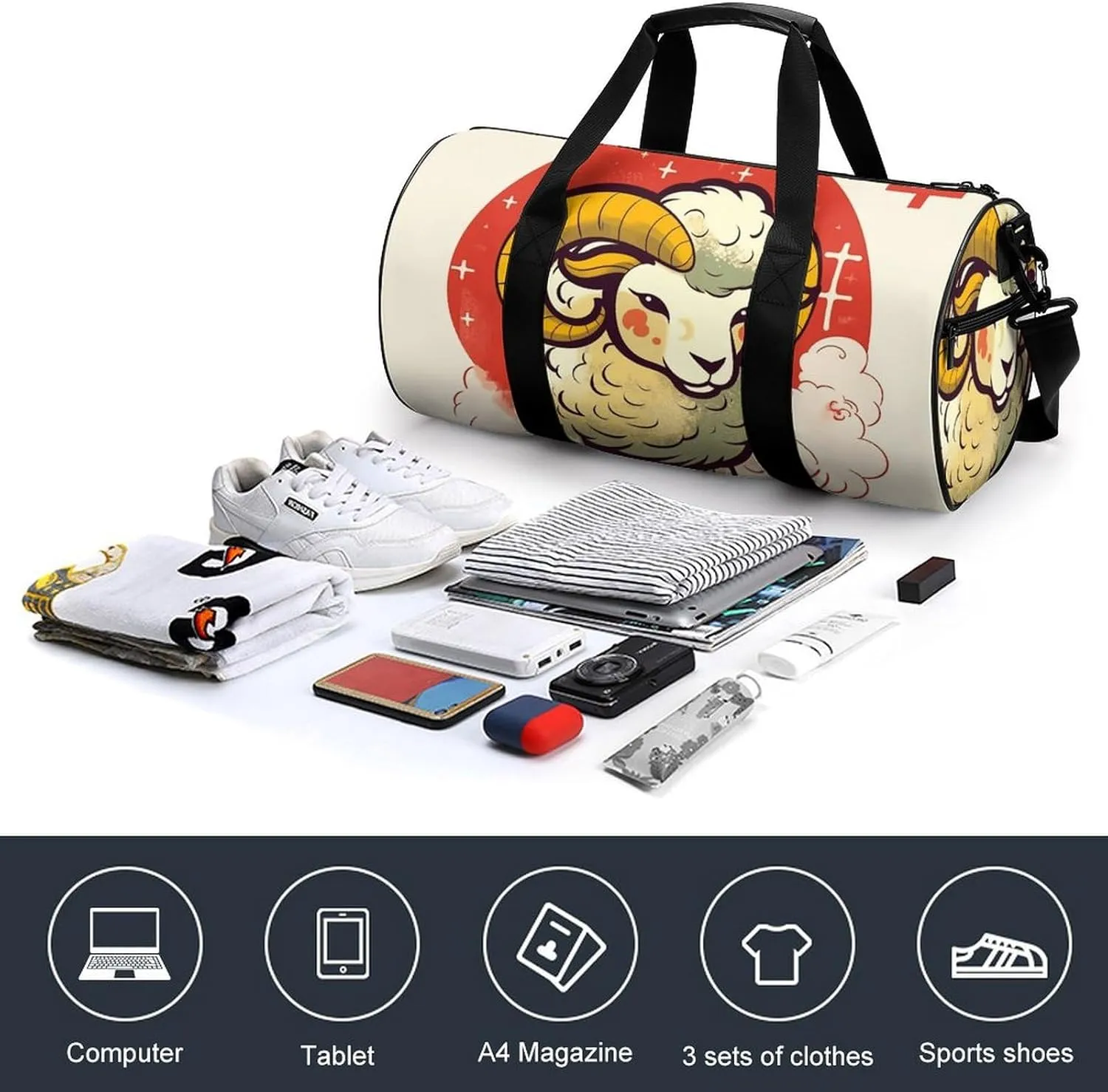 Sports Gym Bag for Women Men Travel Duffel Bag Cartoon Sheep Weekender Bag Canvas Carry on Overnight Bag for Travel Swimming Fitness Workout Sports Duffle Bag