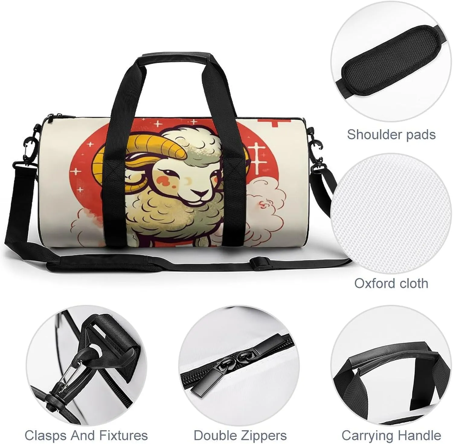 Sports Gym Bag for Women Men Travel Duffel Bag Cartoon Sheep Weekender Bag Canvas Carry on Overnight Bag for Travel Swimming Fitness Workout Sports Duffle Bag