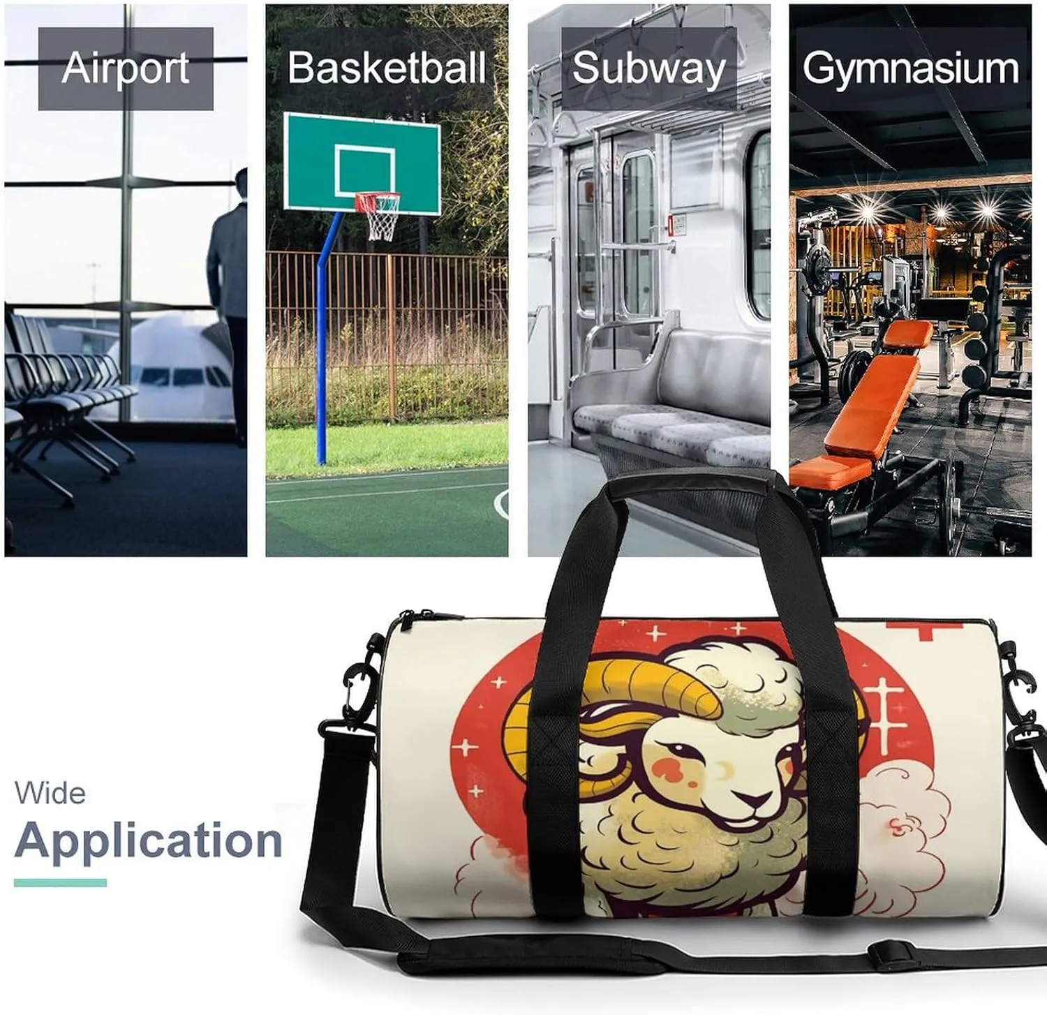 Sports Gym Bag for Women Men Travel Duffel Bag Cartoon Sheep Weekender Bag Canvas Carry on Overnight Bag for Travel Swimming Fitness Workout Sports Duffle Bag