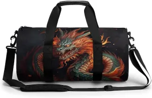 Sports Gym Bag for Women Men Travel Duffel Bag Chinese Dragon Weekender Bag Canvas Carry on Overnight Bag for Travel Swimming Fitness Workout Sports Duffle Bag