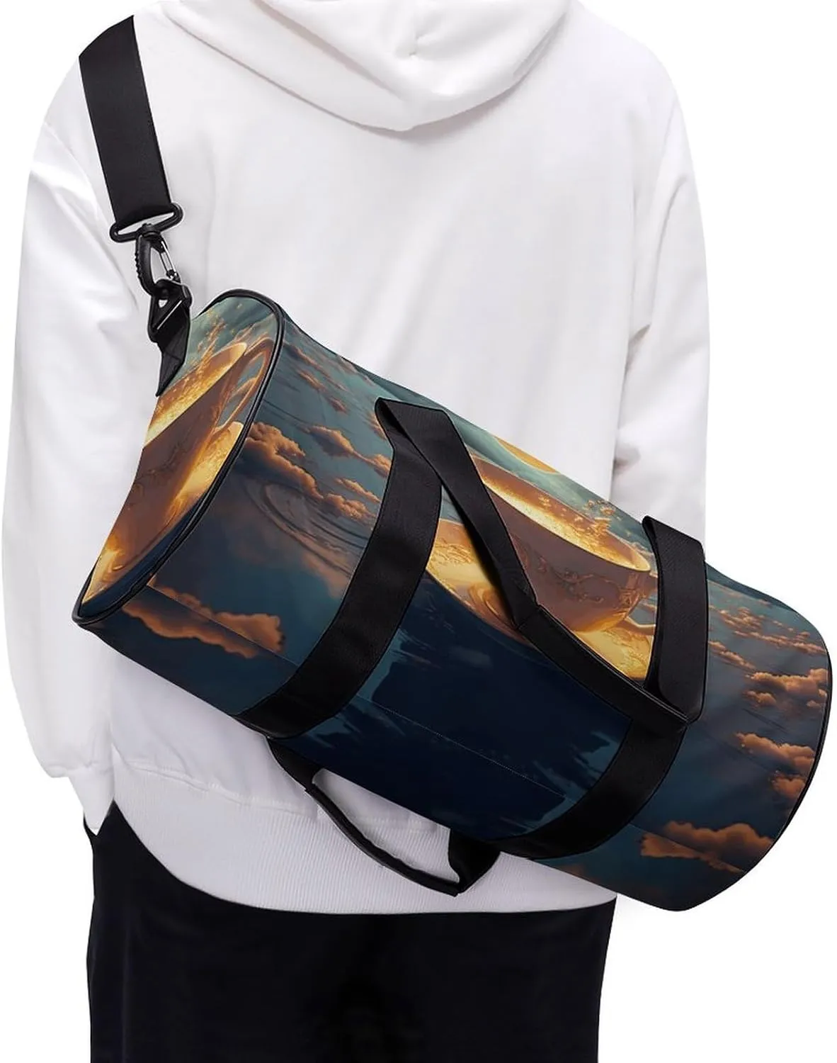 Sports Gym Bag for Women Men Travel Duffel Bag Coffee And Moon Weekender Bag Canvas Carry on Overnight Bag for Travel Swimming Fitness Workout Sports Duffle Bag
