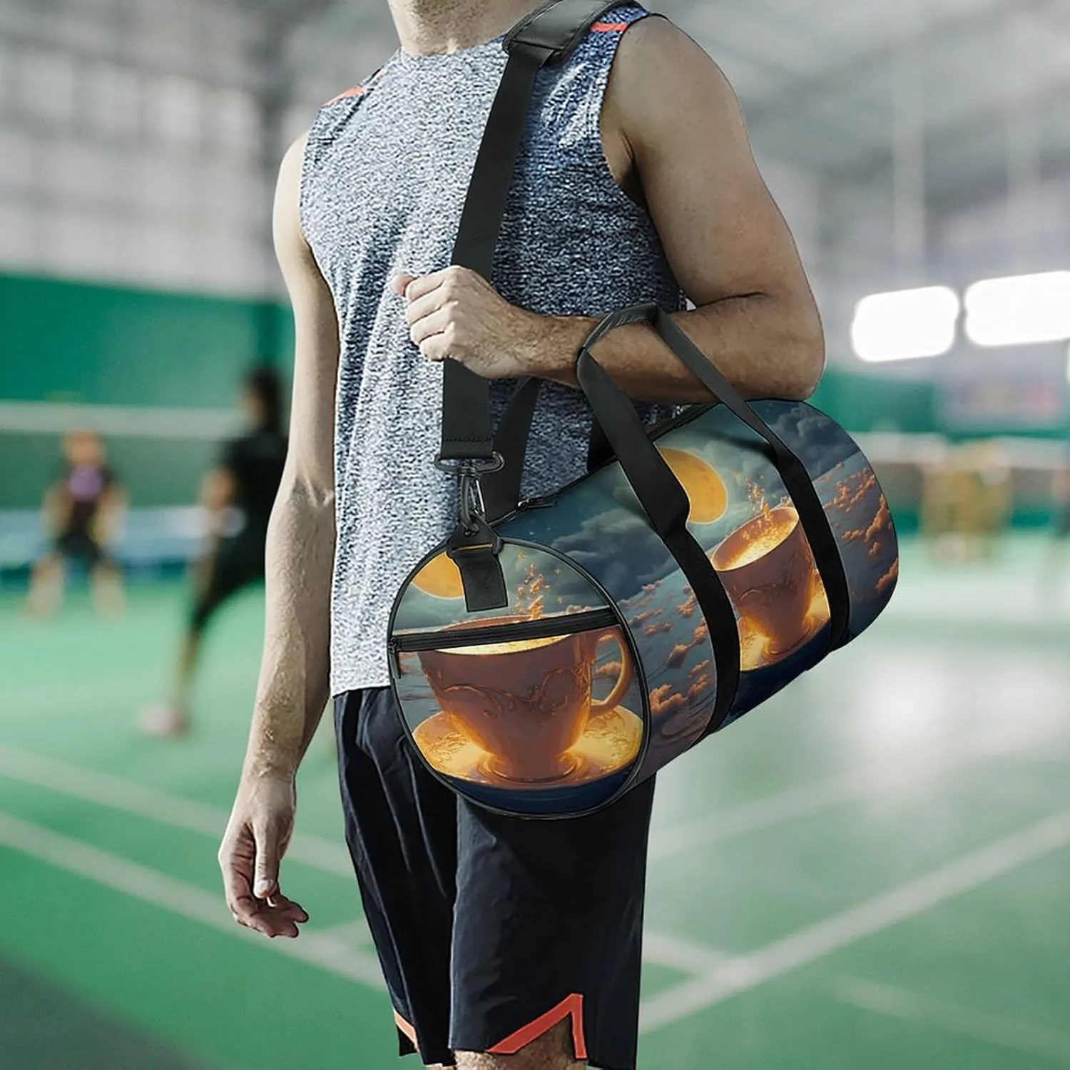 Sports Gym Bag for Women Men Travel Duffel Bag Coffee And Moon Weekender Bag Canvas Carry on Overnight Bag for Travel Swimming Fitness Workout Sports Duffle Bag